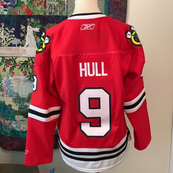 CHICAGO BLACKHAWKS team jersey vintage HULL name on back Size L NEW , Red - Picture 6 of 12